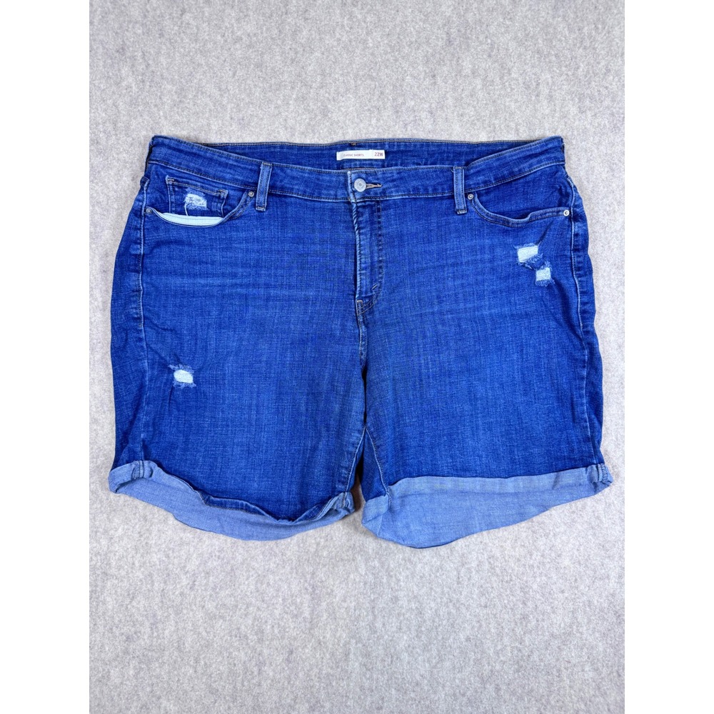Levis Classic Shorts Womens 22W Blue Denim Distressed Cuffed Mid Rise Jean Short